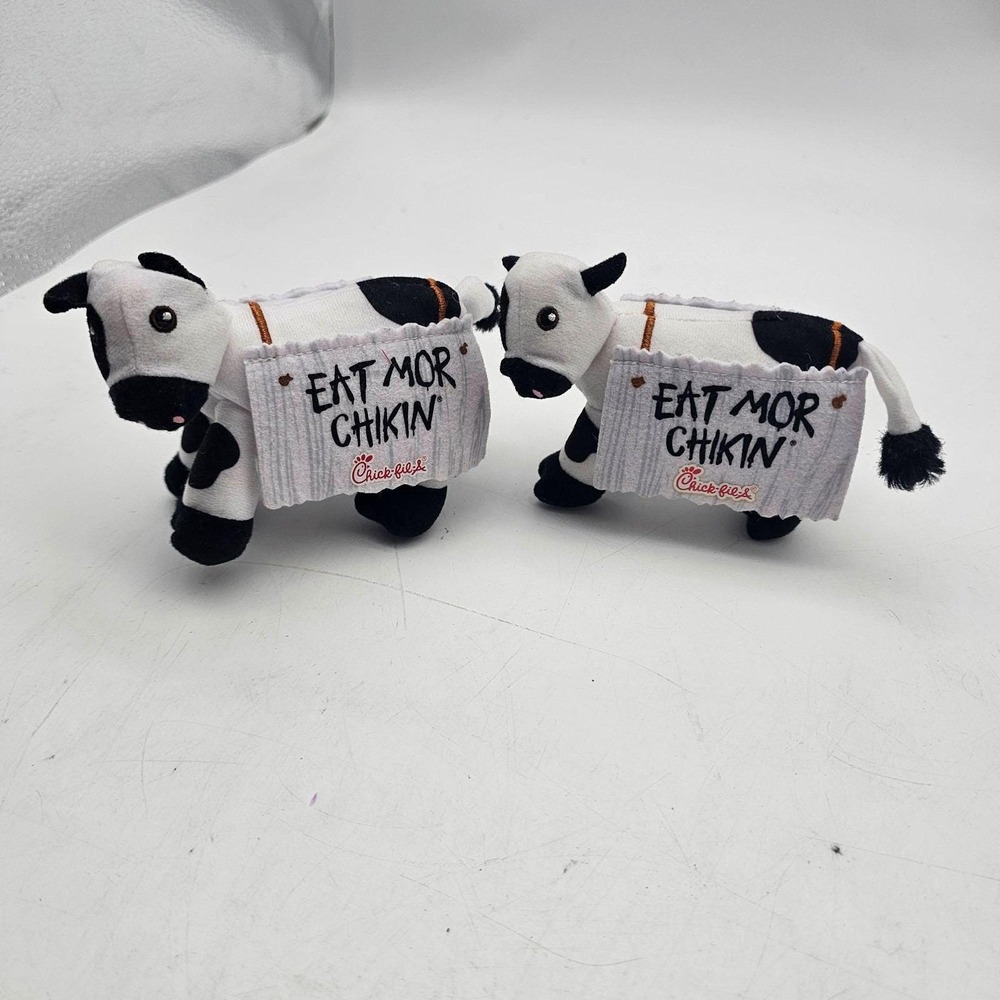 Chick-fil-A Cow Plush Lot of 2 Mini Eat Mor Chikin CFA Mascot Stuffed Toys